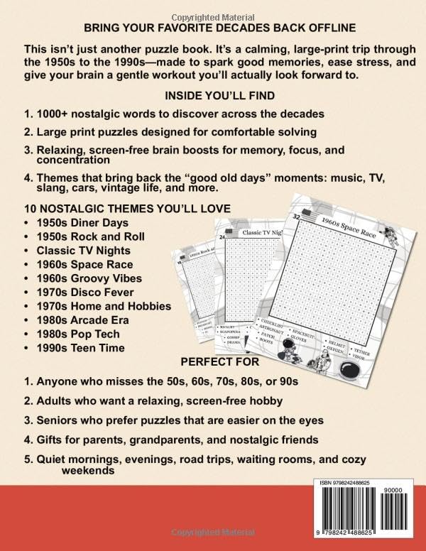 2026 Nostalgic Word Search for Adults and Seniors: Big, Easy to Read, Large Print Puzzles Inspired by the 50s, 60s, 70s, 80s and 90s by Alenna Molfran