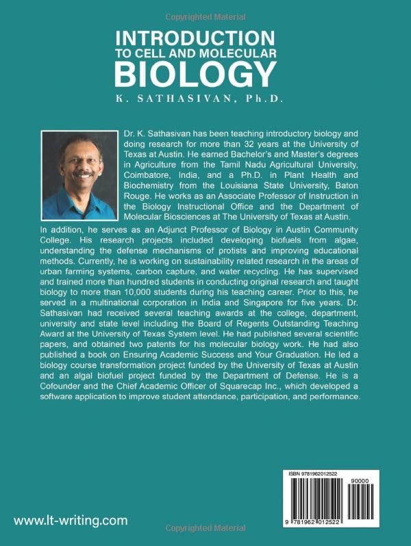 INTRODUCTION TO CELL AND MOLECULAR BIOLOGY by K. Sathasivan P.H.D.