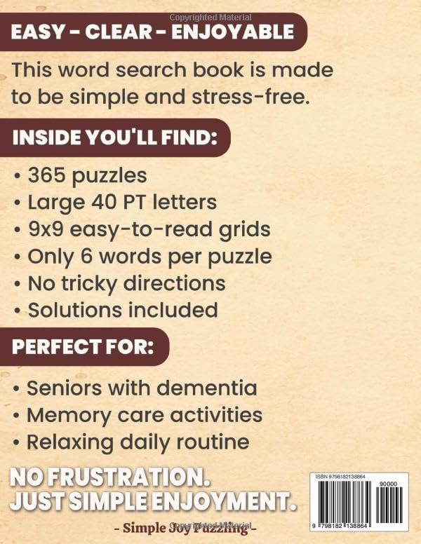 Big Print Jumbo Word Search for Seniors: 365 Easy Extra Large 40 Font Puzzles for Daily Relaxation and Memory Care (Comfort Word Finds Collection) by Simple Joy Puzzling