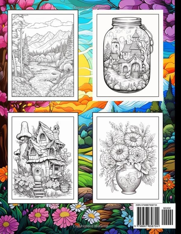 Anxiety Relief Coloring Book For Adults: Large print adult colouring book with flowers mushrooms, landscapes and more / 50 Stress relieving designs for men and women by Fancyt Coloring Books