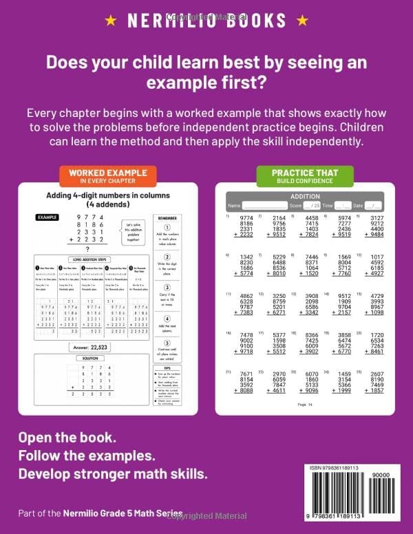 5th Grade Math Worksheets: Addition, Subtraction, Multiplication, and Division Timed Tests for Kids Ages 9-11 (Nermilio Grade 5 Math Series) by Nermilio Books