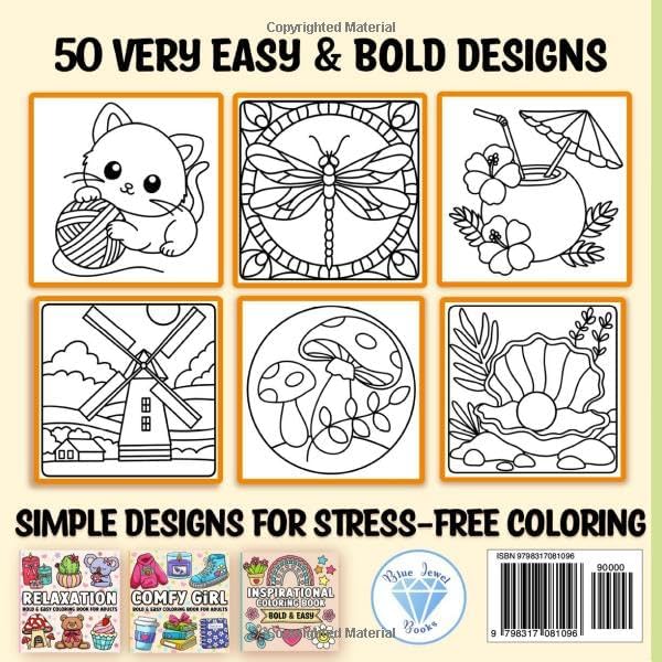 Bold and Easy Coloring Book: Simple Stress Relief Large Print Designs for Adults, Seniors & Beginners by BJB Publishing