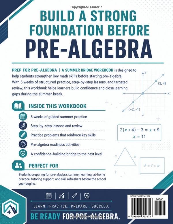 Prep For Pre-Algebra Workbook | A Summer Bridge Workbook: 5 Weeks of Practice Problems and Step-by-Step Lessons to Strengthen Skills before Pre-Algebra (Prep Math Workbook by Sam) by Samuel Adegboye