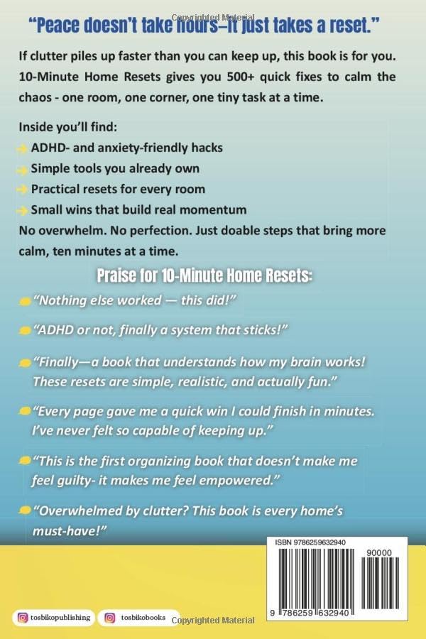 ADHD & Anxiety Friendly 10-Minute Home Resets: 500+ Quick Fixes and Adult ADHD Organization Tools to Declutter, Reduce Stress, and Stay Focused (BY ENDER KAYA ⎮ THE ADHD SERIES) by Ender Kaya