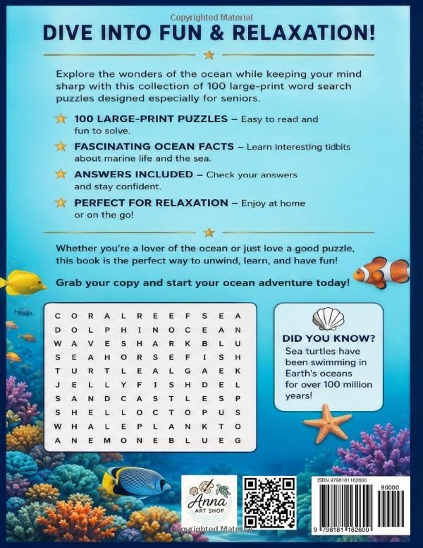 Jumbo Ocean Word Search for Seniors: 100 Large-Print Ocean-Themed Puzzles for Relaxation, Fun, and Mental Exercise by Anna Tian