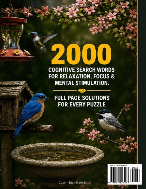 LARGE PRINT EASY & RELAXING MEMORY WORD SEARCH PUZZLES FOR SENIORS: BIRDS: 2000 COGNITIVE SEARCH WORDS FOR RELAXTION, FOCUS & MENTAL STIMULATION. by Brian R Flynn