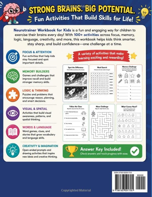 Neurotrainer Workbook for Kids: 100+ Fun Brain Training Activities to Boost Focus, Memory, Attention & Critical Thinking by Wren Everbloom