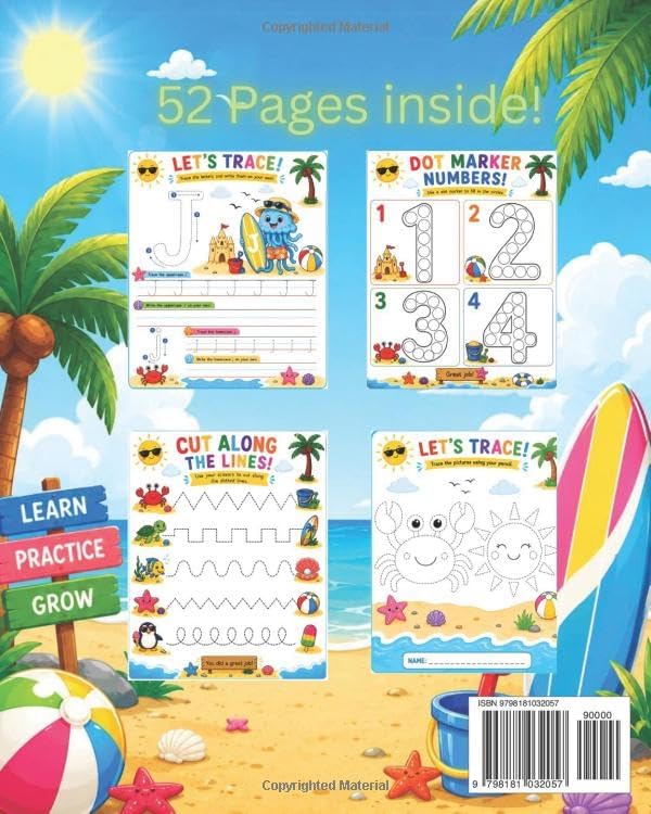 Summer time practice workbook: Fine motor skill practice for ages 3-6 by lolocoloring co