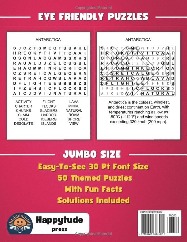 Extra Large Print Word Search: Jumbo Word Search For Seniors & Adults | 50 Themed Puzzles With Very BIG Letters (30 Font Size) | Anti-Eye Strain Word ... Seniors - With Fun Facts And Jumbo Solutions) by Happytude Press