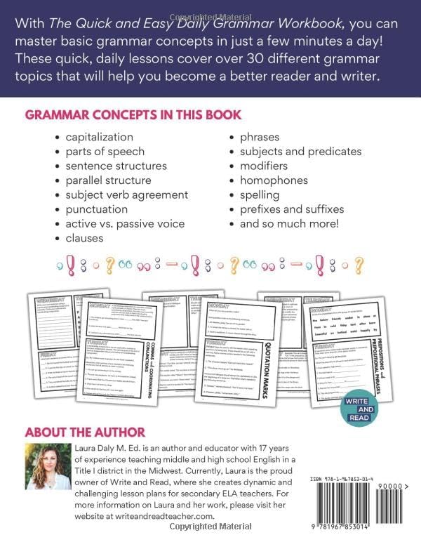 The Quick and Easy Daily Grammar Workbook: Grammar Activities for Middle and High School Students (Quick and Easy English Language Arts) by Laura Daly