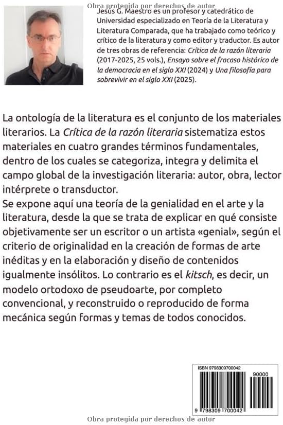 Ontología de la literatura: Los materiales literarios: autor, obra, lector e intérprete o transductor (Crítica de la razón literaria) (Spanish Edition) by Jesús G. Maestro