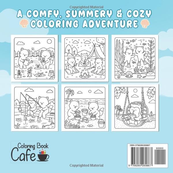 Comfy Summer: Cute and Cozy Coloring Book for Adults & Teens Featuring Summer Hygge Scenes with Adorable Animal Characters by Coloring Book Cafe