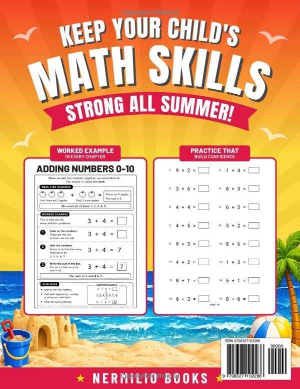 Summer Math Workbook K-1 Grade: Addition, Subtraction, Counting, and Telling Time Exercises for Enjoyable and Seamless Transition from Kindergarten to 1st Grade (Nermilio Grade 1 Math Series) by Nermilio Books