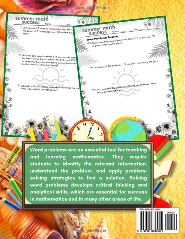 Summer Math Success: 7th Grade Math Word Problems Workbook: Multi Step, Percent and Shopping Word Problems with Answers by All Seasons Math