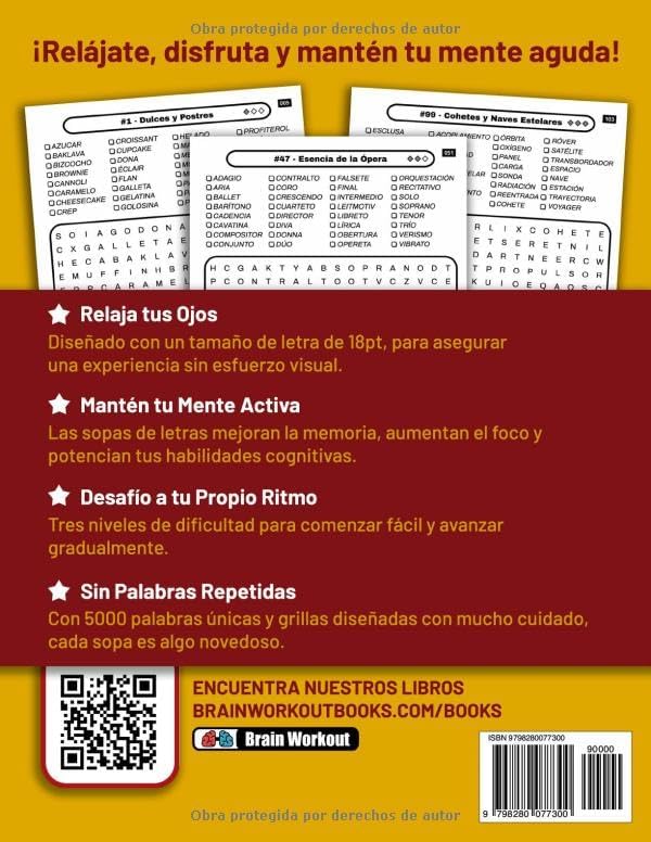 5000 Palabras Sopa de Letras Tamaño Grande en Español: Más de 150 Sopas Temáticas para Jovenes, Adultos y Mayores para Ejercitar tu Mente (WORD SEARCHES with a Twist) (Spanish Edition) by BrainWorkout Books
