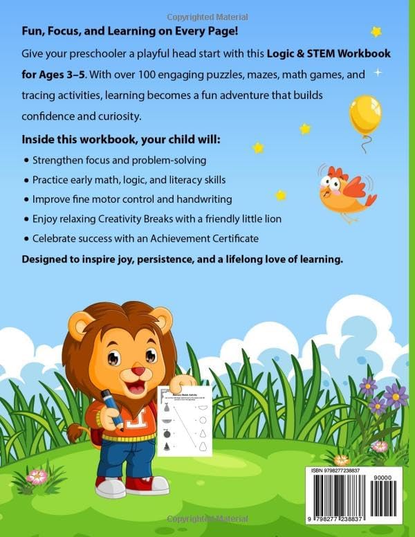 Logic & STEM Workbook for Preschoolers: Fun Puzzles, Mazes, Math Games, Word Activities and Tracing for Kids Ages 3-5 (Leo the Lion Learning Series) by Nina Delakorda