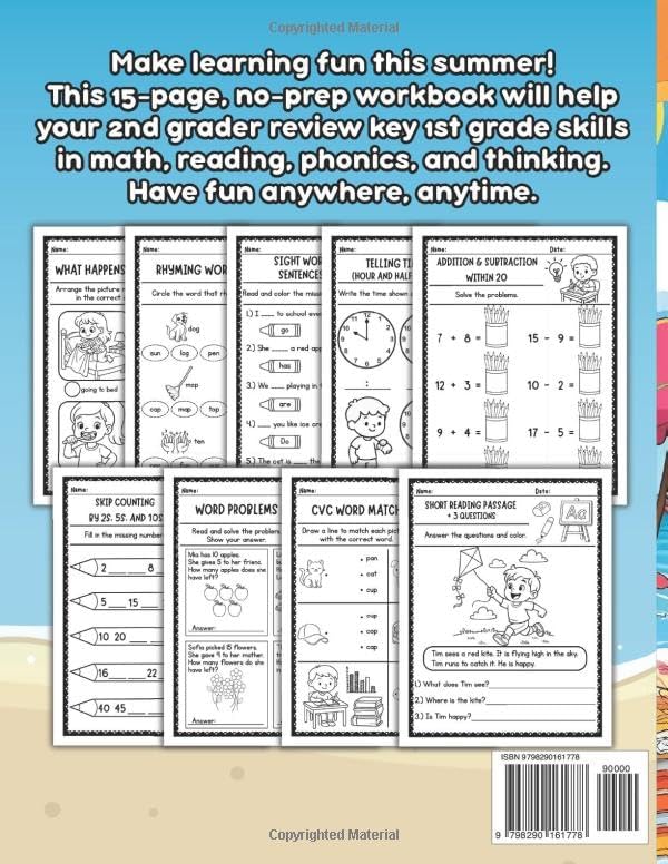 Summer Skills Workbook for Rising 2nd Graders: Fun and No-Prep Review of Math, Reading, Phonics, and Thinking Skills by Iris Singsuwan