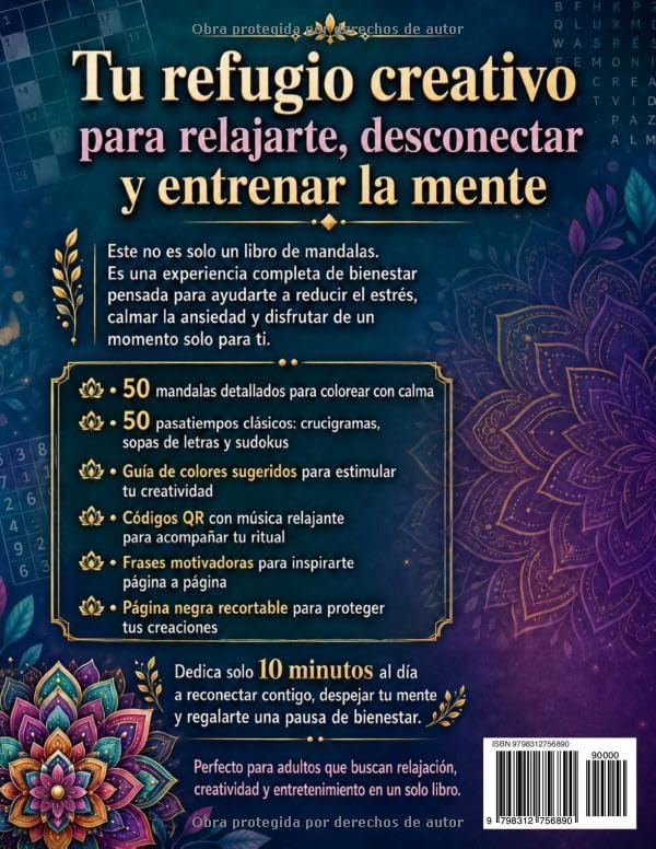 Mandalas y Actividades para Aliviar el Estrés: 50 Patrones + 50 Pasatiempos (Crucigramas, Sopas de Letras y Sudokus) para Aliviar la Ansiedad y ... (Colorea, juega y escapa) (Spanish Edition) by BigLittleGoods editorial