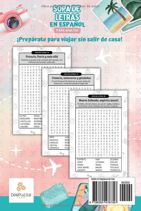 Sopa de Letras en Español para Adultos Letra Grande: Pasatiempos de viajes alrededor del mundo con países, ciudades y culturas – Spanish Word Search ... Print for Adults & Seniors (Spanish Edition) by Deepuzzle Press