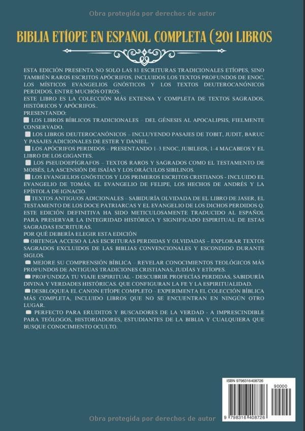 Biblia Etíope en Español Completa (201 Libros): Presenta Escrituras Apócrifas Raras, Enoc, Evangelios Gnósticos Y Textos Deuterocanónicos Perdidos (Spanish Edition) by Anonymous