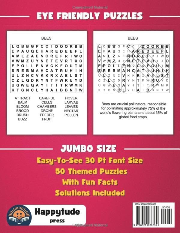 Extra Large Print Word Search: Jumbo Word Search For Seniors & Adults | 50 Themed Puzzles With Fun Facts And Very BIG Letters (30 Font Size) | ... Seniors - With Fun Facts And Jumbo Solutions) by Happytude Press