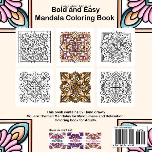 Square Mandalas Coloring Book: Relaxing Square Designed Mandalas for Creativity and Mindful Coloring by Rokia Love