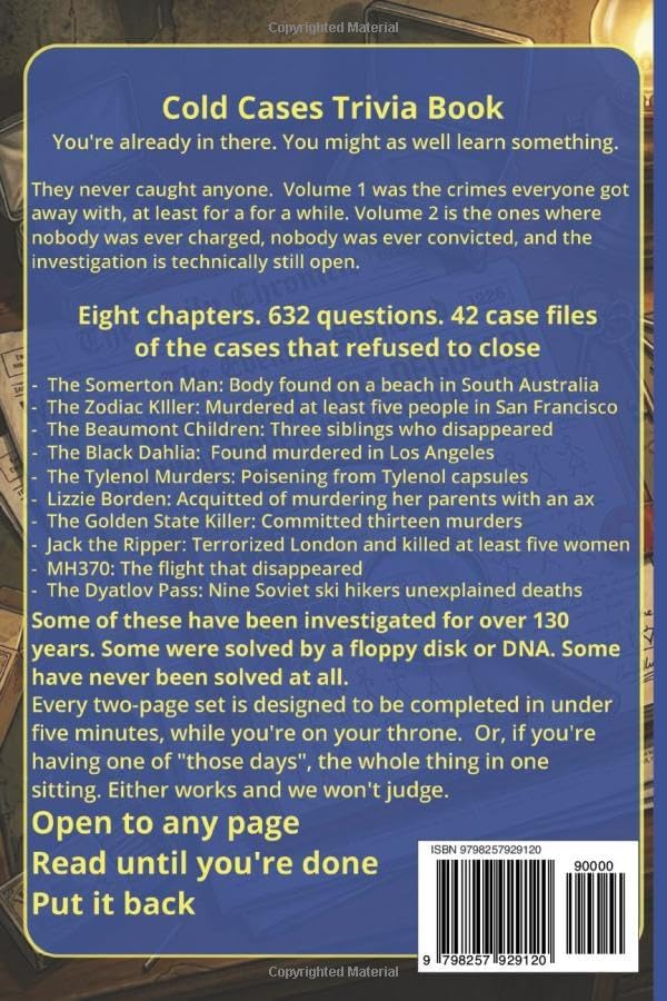 Cold Cases & Unsolved Mysteries Trivia Book: 600+ Questions and 40+ Profiles on Cases That Were Never Solved | 6x9, 150 pages | Bathroom Reader | True ... (Flush With Fear - True Crime Trivia Books) by Rafferty Vane