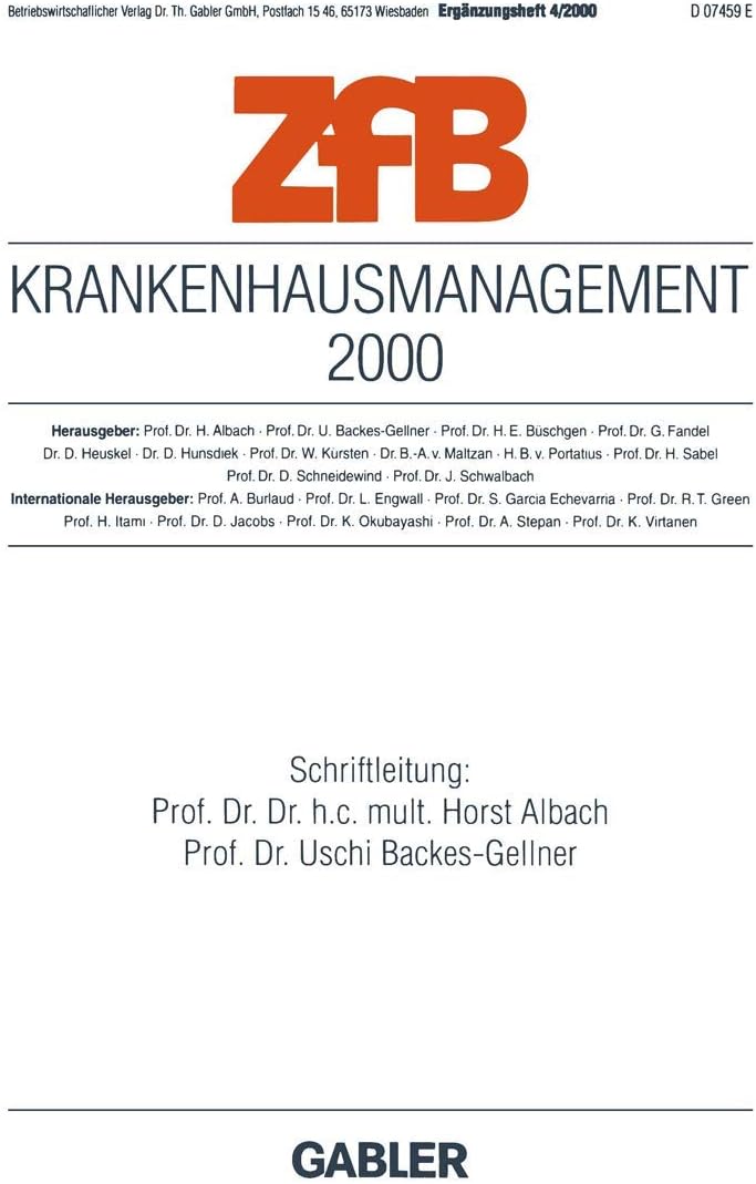 Krankenhausmanagement 2000 (ZfB Special Issue, 4) (German Edition) by Horst Albach