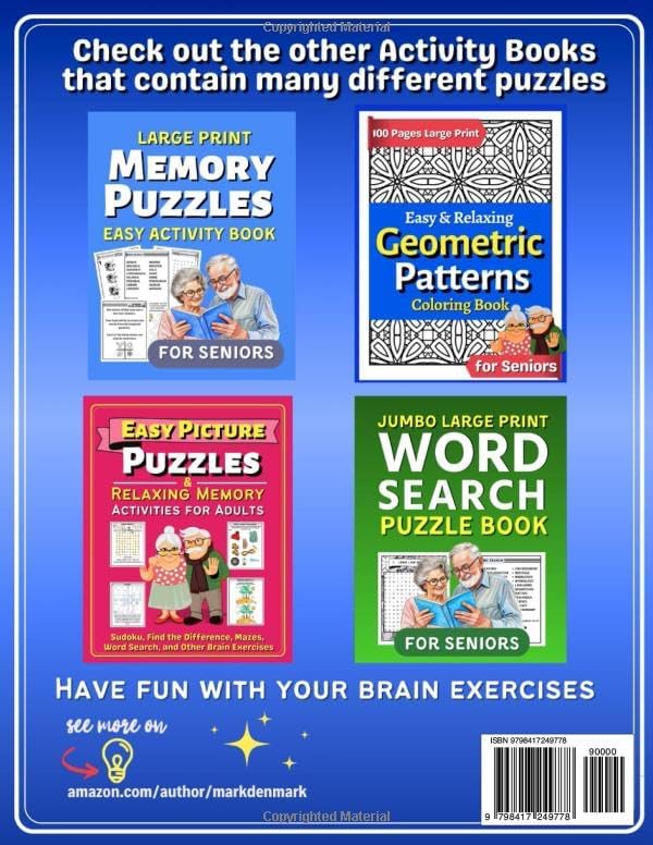 Easy Word Search Large Print , The Big Activity Book for Adults, Dementia Activities for Seniors: A Puzzle Book for People with Dementia and who Like ... to Improve Memory, Simple Crafts for Seniors by Mark First Denmark