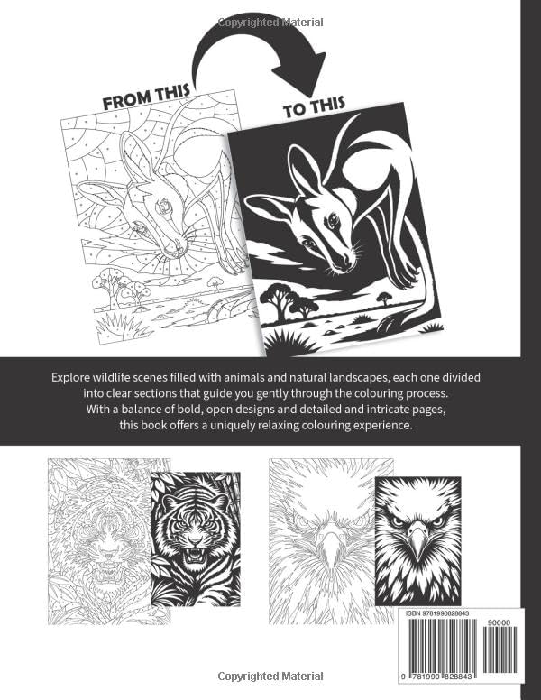 One-Colour Colouring for Wild Animals: Monochrome Scenes of Lions, Tigers, Bears, and Other Wildlife by Black Spine Press