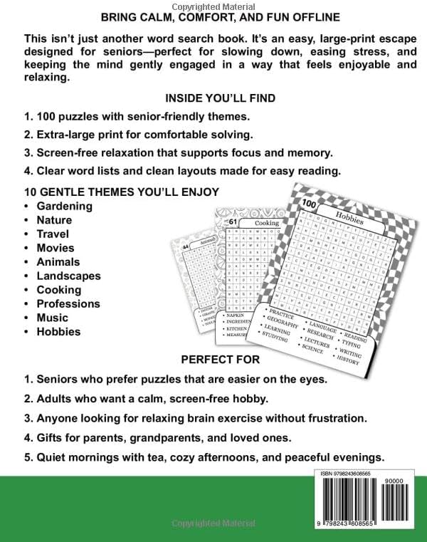 2026 Jumbo Word Search for Seniors: Stress Relief and Brain Exercise Made Simple, 100 Easy Large Print Word Searches for Seniors, 10 Calming Themes, and Screen-Free Relaxation by Alenna Molfran