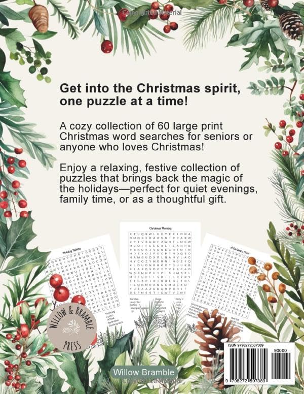 Christmas Word Search for Seniors: 60 Festive Large Print Puzzles with Cozy Holiday Themes (W&B Word Search Puzzles) by Willow Bramble
