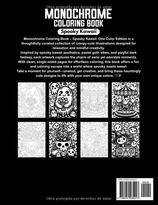 Monochrome Coloring Book: Spooky Kawaii – Black & White Cute Halloween: One Color Edition – Adorable Creepy Creatures, Ghosts, Witches & Monsters for ... BOOK INK BLISS SERIES) (Spanish Edition) by Fun Books Publisher