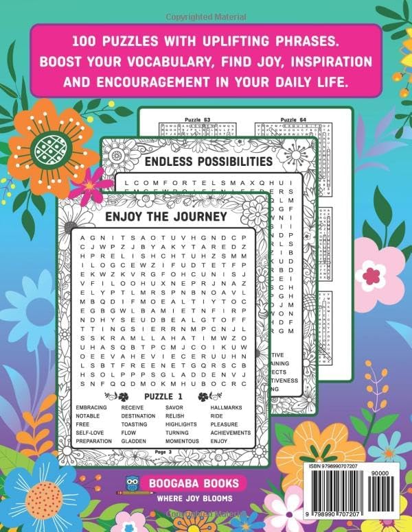 Positive Word Search Puzzles for Adults, Teens & Seniors: Large Print Puzzles with Uplifting Phrases to Inspire Your Mind and Keep Your Brain Engaged by Boogaba Books