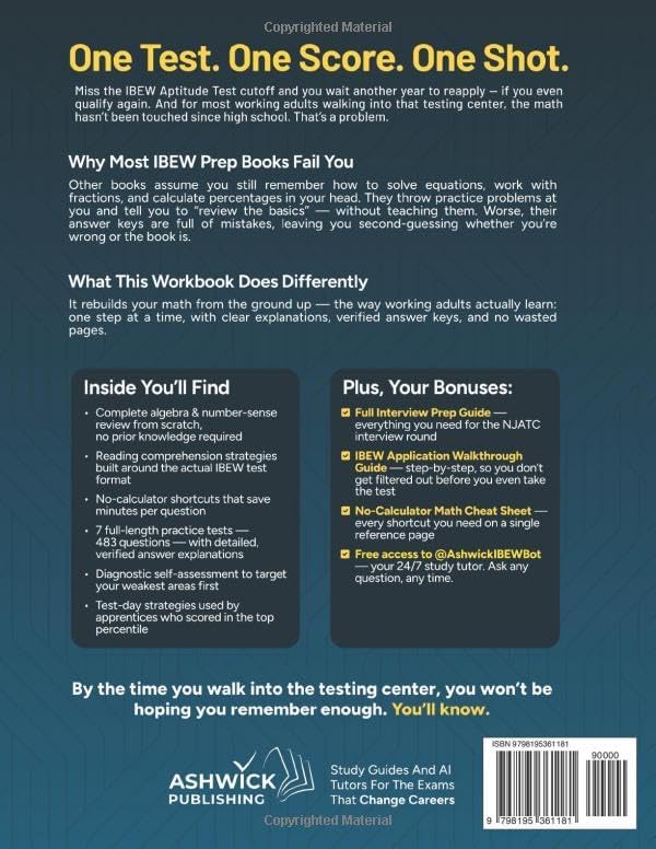 IBEW Aptitude Test Prep Workbook 2026-2027: The Step-by-Step System for Working Adults — Rebuild Your Math from Scratch, Master No-Calculator Test, Walk into Test Day Ready. by James R. Holloway