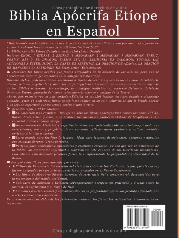 Biblia Apócrifa Etíope en Español (Letra Grande): Antiguas Escrituras Perdidas del Canon Ortodoxo, Incluyendo a Meqabyan, Enoc, Baruc, Tobías y Más (Spanish Edition) by Anonymous