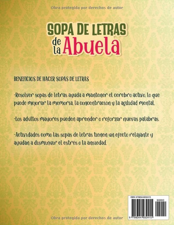 Sopa de Letras de la Abuela: Sopa de Letras para Adultos, Letra Grande: Sopa de Letras en Español para Adultos Mayores (Spanish Edition) by Paki Puzz