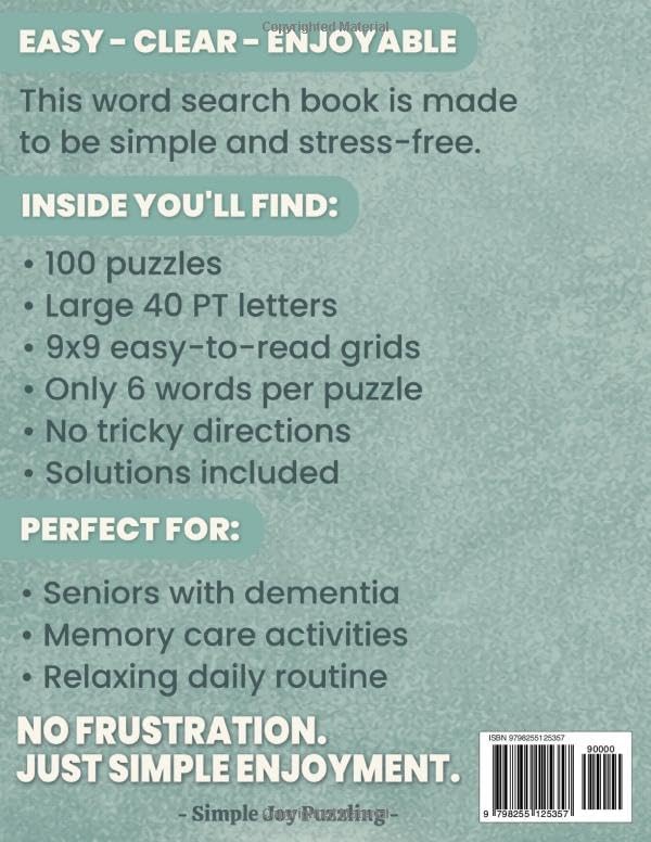 Calm Word Search for Seniors: Extra Large Print Word Find with 100 Easy Puzzles in 40 pt font to Support Memory, Reduce Stress, and Encourage Daily Relaxation (Comfort Word Finds Collection) by Simple Joy Puzzling