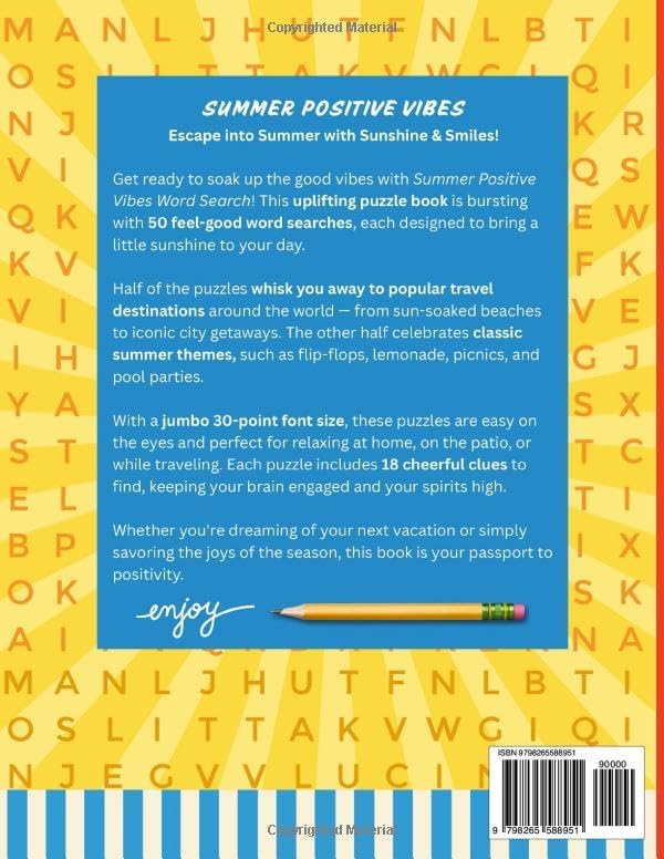 30 Font Word Search Book For Seniors: Cozy Summer Positive Vibes / Extra Large Print / Jumbo Letters - Easy To Read / 50 Relaxing Themed Puzzles / 900 Items You Can Find (Jumbo Font Word Searches) by Lexi Letterly Wordsworth