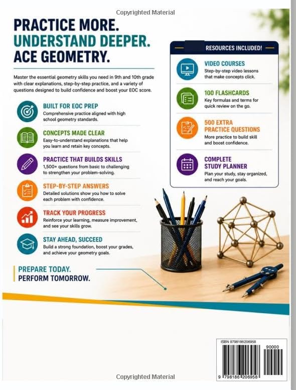 Geometry Workbook for 9th – 10th Grade: 1,500+ Practice Questions & Answers for High School Geometry EOC Prep - For Classroom Learning, Homeschool & Summer Review (Everyday Learning Series) by Henrique Learning