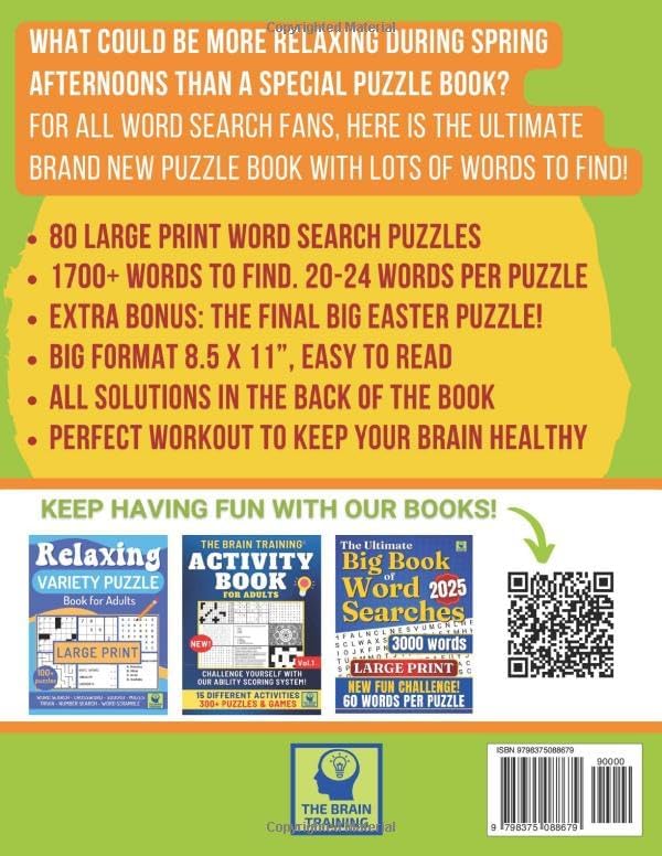 SPRING WORD SEARCH LARGE PRINT: A New Fun and Relaxing Word Search Puzzle Book for Adults and Seniors. 1700+ Words to Find for Your Pleasant Spring Days! Extra Bonus: the Big Final Puzzle! by The Brain Training