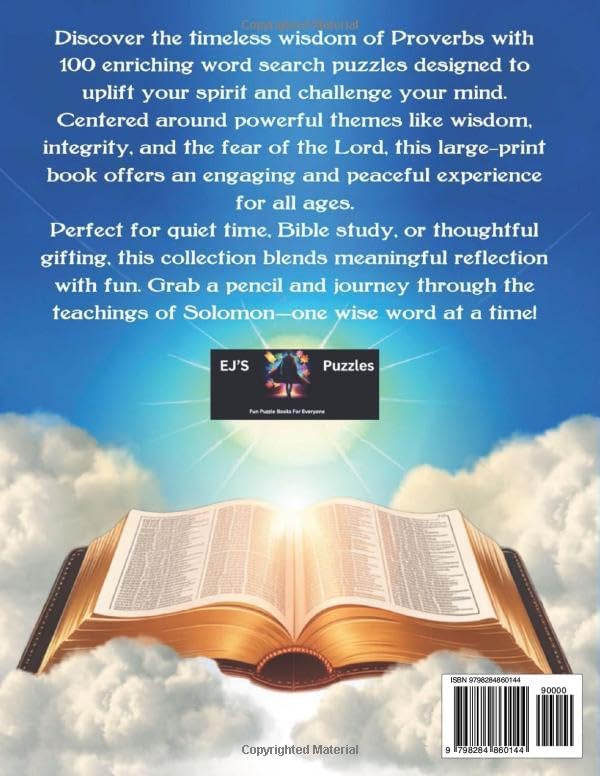 Bible Word Search Large Print: Spiritual Brain-Boosting Word Search Puzzle Book Themed Around The Book of Proverbs, Perfect For Adults, Seniors, and Teens by EJ'S Puzzles
