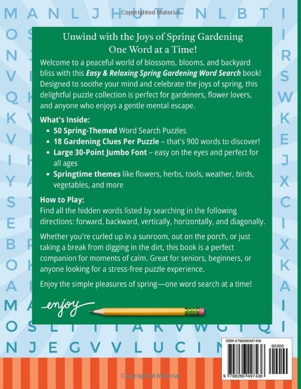 30 Font Word Search Book For Seniors: Easy And Relaxing Spring Gardening / Extra Large Print / Jumbo Letters To Read / 50 Garden Lover Themed Puzzles ... Items You Can Find (Jumbo Font Word Searches) by Lexi Letterly Wordsworth
