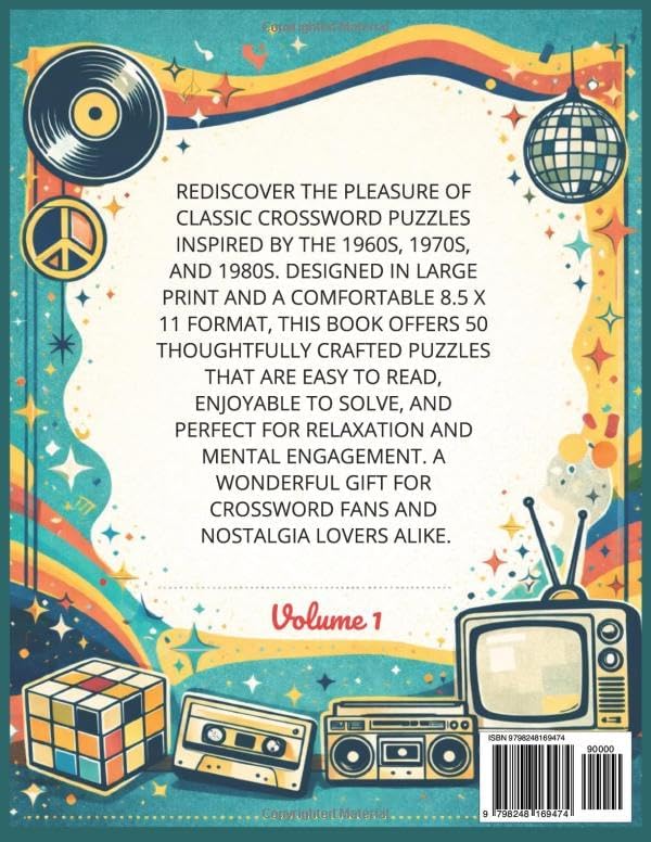 Nostalgic Crossword Puzzles: Large Print 8.5 x 11 Crossword Puzzles Inspired by the 60s, 70s, and 80s — A Thoughtful Gift for Brain Health and Relaxation For Adults and Seniors by DK Publishing Group