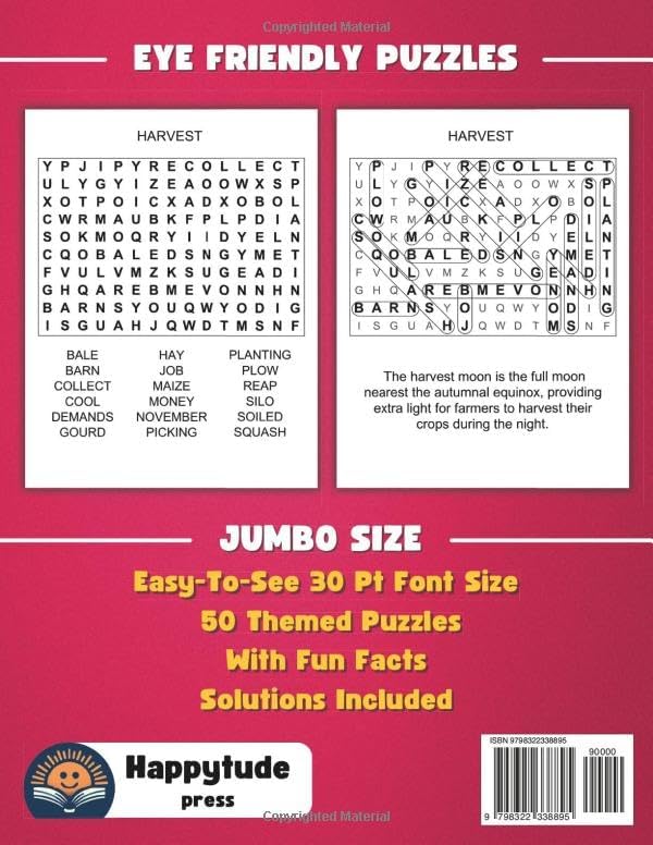 Extra Large Print Word Search: Jumbo Word Search For Seniors & Adults | 50 Themed Puzzles With Very BIG Letters (30 Font Size) | Anti-Eye Strain Word ... Seniors - With Fun Facts And Jumbo Solutions) by Happytude Press