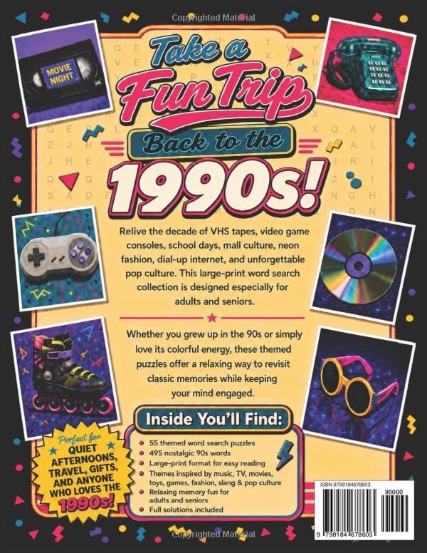 1990s Nostalgia Word Search for Adults & Seniors: 55 Large Print Retro Word Find Puzzles | 90s Music, TV, Movies, Toys, Games, Fashion, Slang & Pop ... (Decade Nostalgia Word Search Series) by Oscar Bellwyn