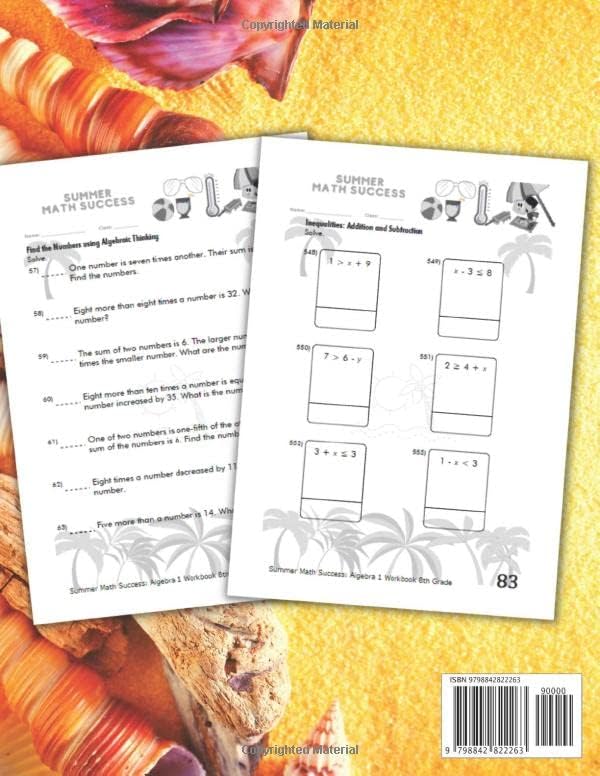 Summer Math Success: Algebra 1 Workbook 8th Grade: Algebra 1 Workbook for Grade 8: Algebraic Thinking, Equations, Inequalities, Expressions and More with Answers by All Seasons Math