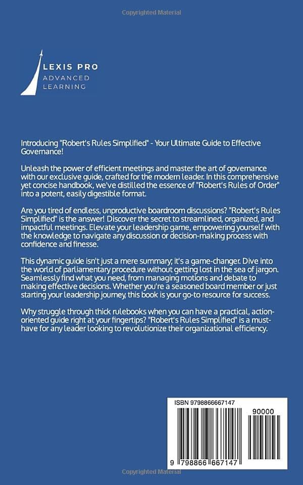 Robert's Rules Simplified: Pocket Guide to Robert's Rules of Order by Lexis Pro Advanced Learning