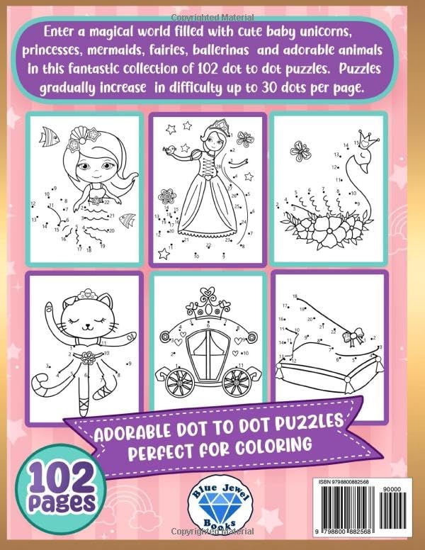 Dot to Dot for Kids Ages 3-5: Unicorn, Mermaid, Princess & More by Blue Jewel Books