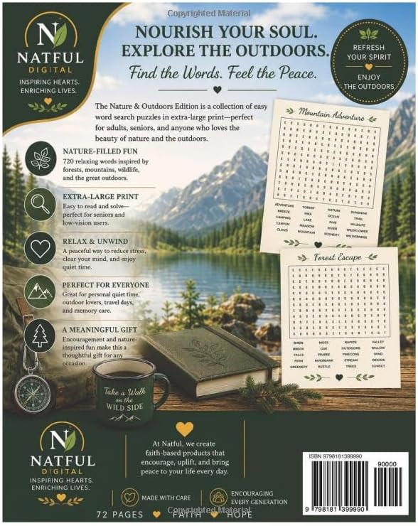Large Print Word Search for Seniors: Nature: The Nature & Outdoors Edition — Easy, Relaxing Large Print Puzzles of Birds, Gardens & Wildlife for Adults, Seniors & Dementia-Friendly Memory Care by NATFUL Digital